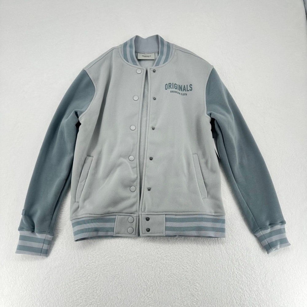 Originals Brooklyn Cloth Varsity Jacket Gray Blue Snap Front Small NWT